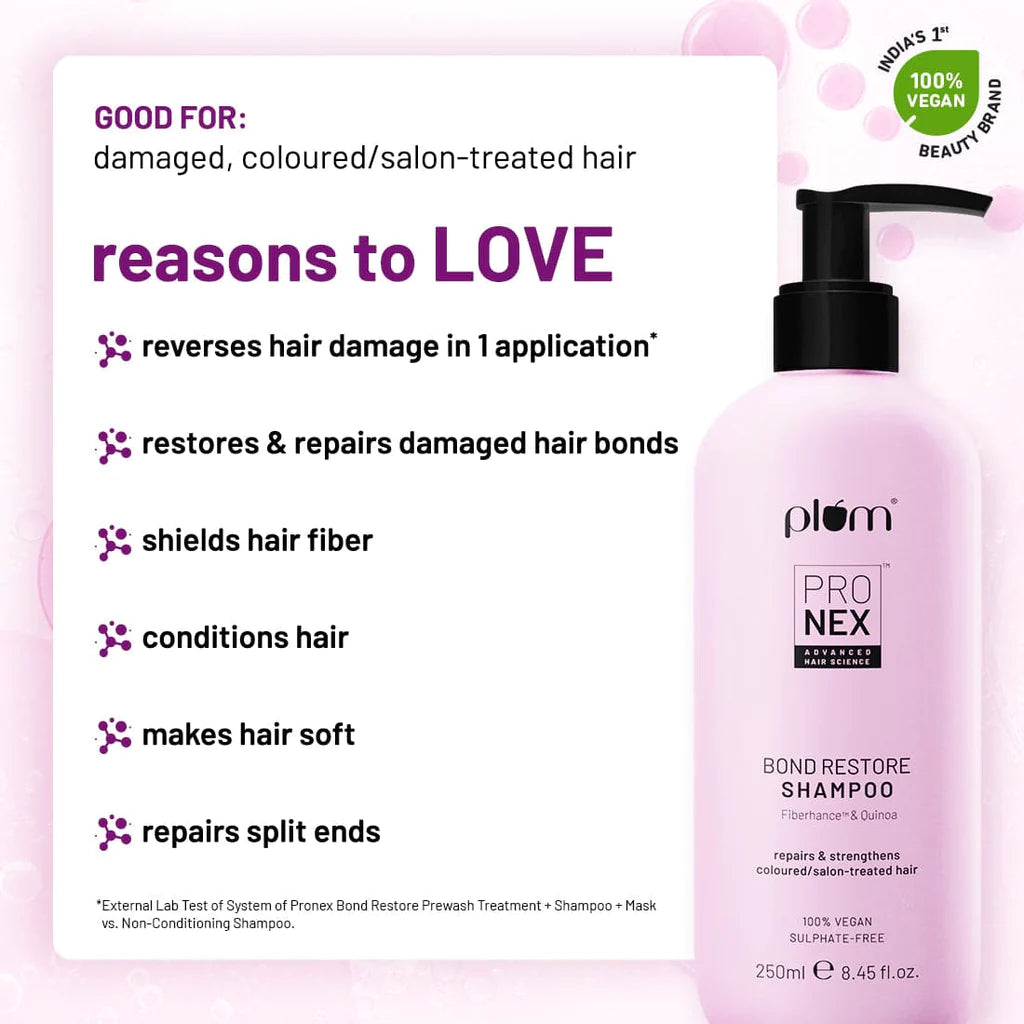 ProNexᵀᴹ Bond Restore Shampoo  |  With Patented Techology - Fiberhanceᵀᴹ, Symhair® Restore and Quinoa Extracts  |  Sulphate-Free  |  100% vegan  |  Strengthens and Repairs Damaged Hair Bonds