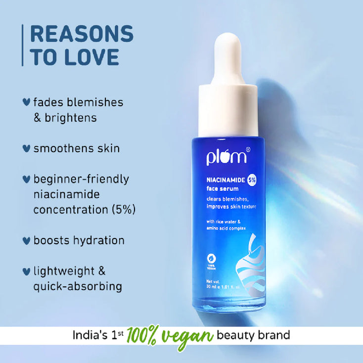 5% Niacinamide Face Serum | With Rice Water & Amino Acid Complex | For All Skin Types | 100% Vegan