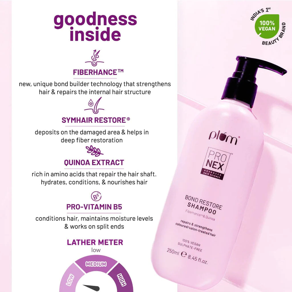 ProNexᵀᴹ Bond Restore Shampoo  |  With Patented Techology - Fiberhanceᵀᴹ, Symhair® Restore and Quinoa Extracts  |  Sulphate-Free  |  100% vegan  |  Strengthens and Repairs Damaged Hair Bonds