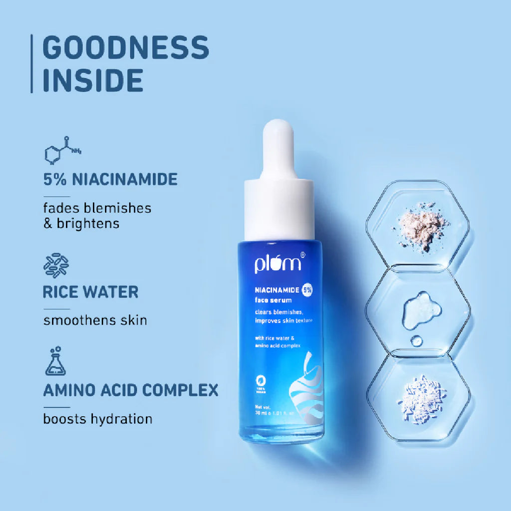 5% Niacinamide Face Serum | With Rice Water & Amino Acid Complex | For All Skin Types | 100% Vegan