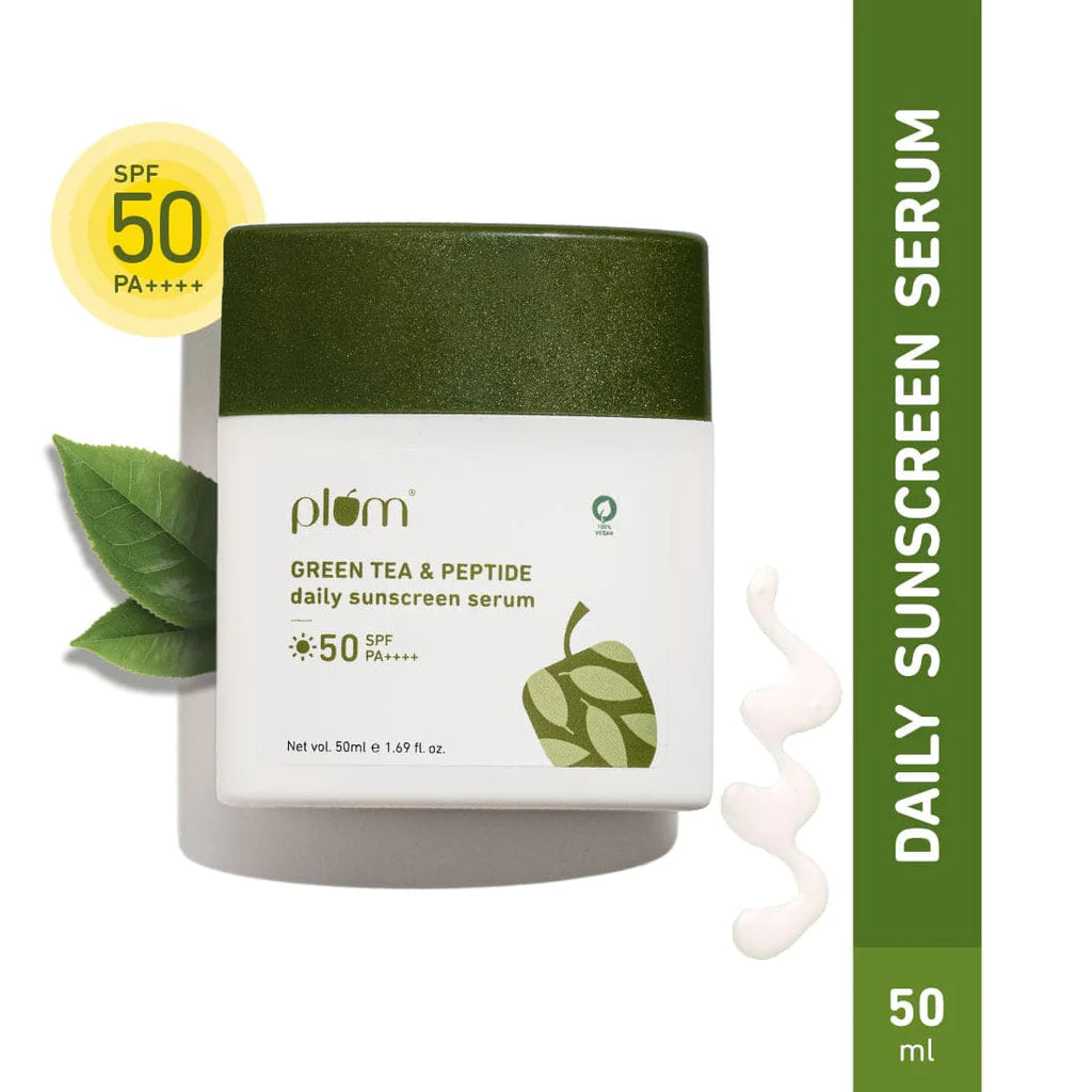 Green Tea & Peptide Daily Sunscreen Serum with Broad-spectrum SPF 50 & PA++++  |  UVA & UVB Protection  |  No White Cast  |  Fights Pimples  |  Prevents Signs of Aging  |  100% Vegan