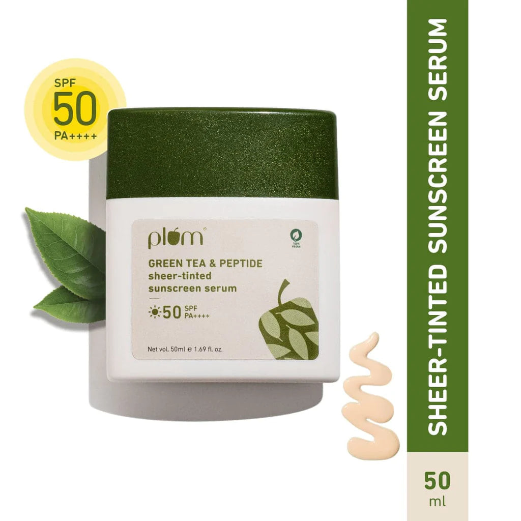 Green Tea & Peptide Sheer-tinted Sunscreen Serum with SPF 50 & PA++++ |   UVA & UVB Protection  |  Fights Pimples  |  Prevents Signs of Aging  |  Suits All Skin Tones