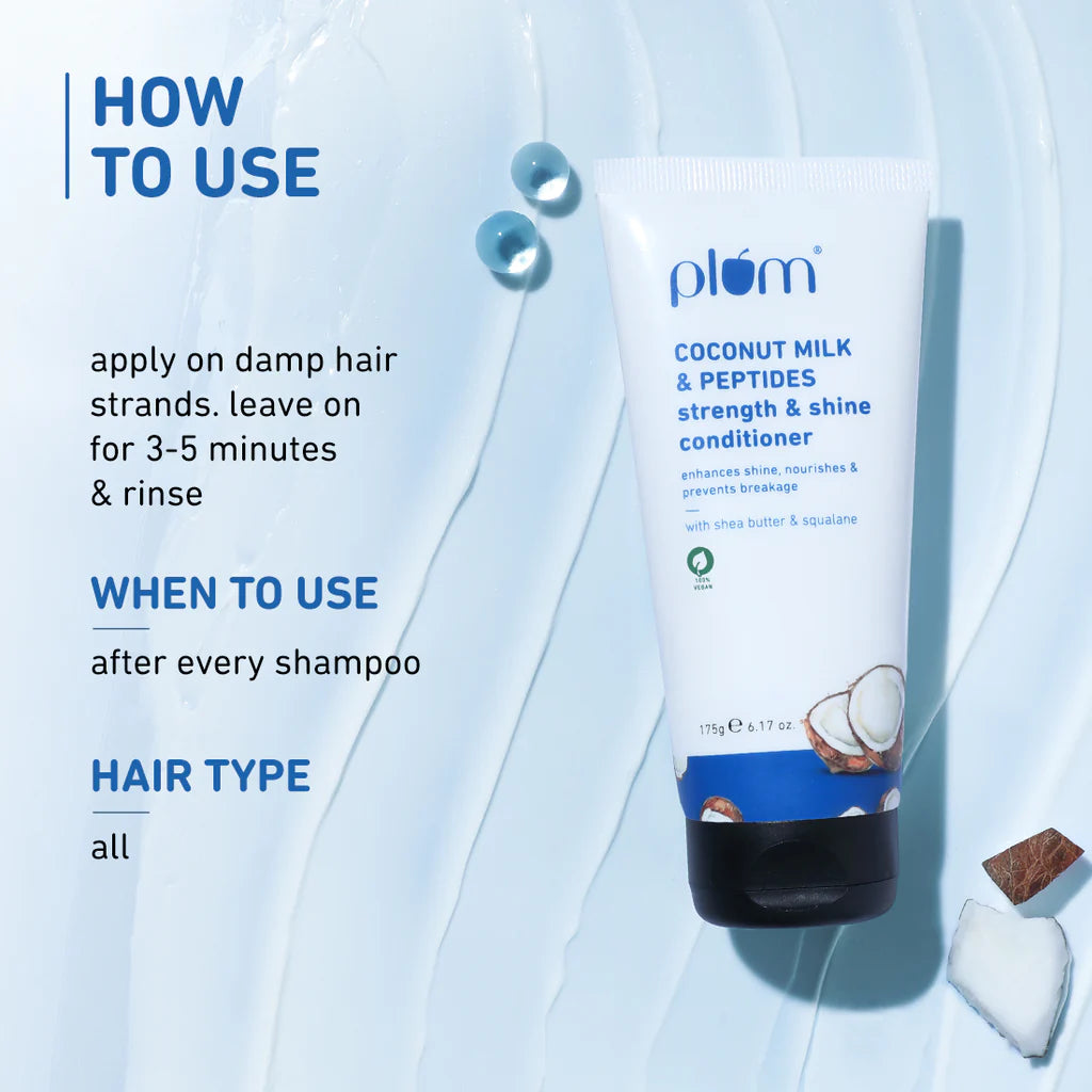 Coconut Milk & Peptides Strength & Shine Conditioner | Strengthens Hair |Enhances Hair's Shine | 100% Vegan | Makes Hair Soft | Prevents Hair Breakage