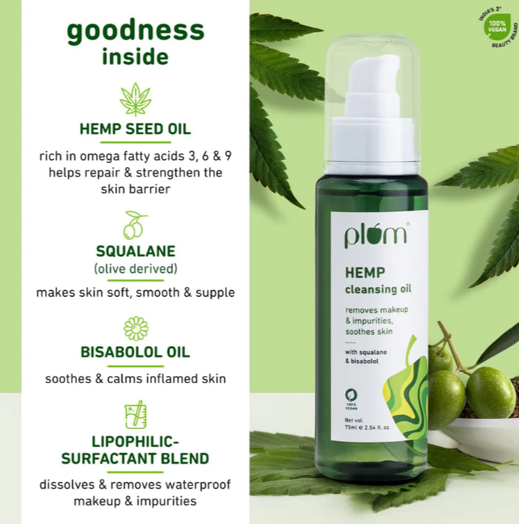 Hemp Cleansing Oil with Squalane & Bisabolol  |  All Skin Types  |  Fragrance-Free  |  100% Vegan