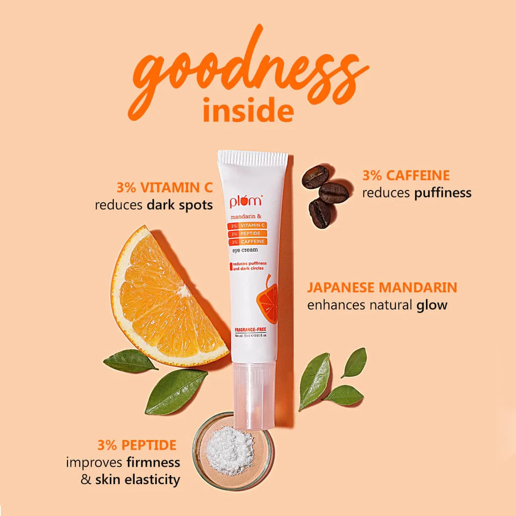 3% Vitamin C, 3% Peptide & 3% Caffeine Under Eye Cream with Mandarin  |  Fragrance-Free  |  100% Vegan